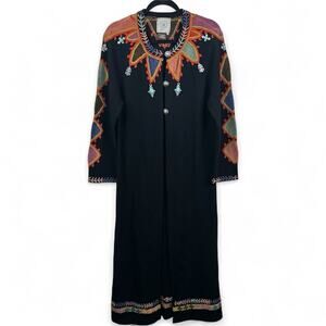 Double D Ranch Lambswool Duster Sweater Womens Large Black Southwestern Sweater